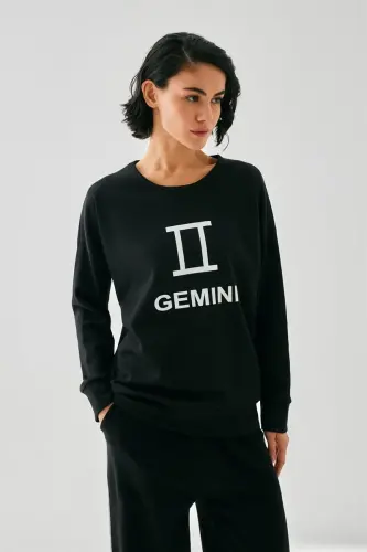 Akbeniz Women Black Gemini Oversize 2 Yarn Tracksuit Home Wear Set - 5