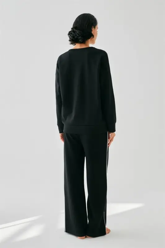 Akbeniz Women Black Gemini Oversize 2 Yarn Tracksuit Home Wear Set - 6