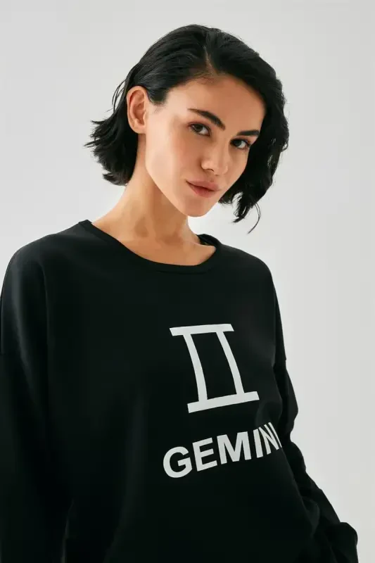 Akbeniz Women Black Gemini Oversize 2 Yarn Tracksuit Home Wear Set - 1