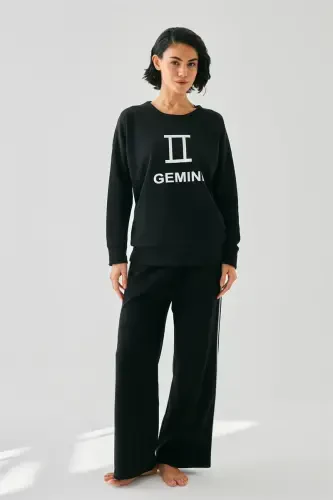 Akbeniz Women Black Gemini Oversize 2 Yarn Tracksuit Home Wear Set - 2