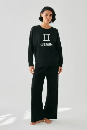 Akbeniz Women Black Gemini Oversize 2 Yarn Tracksuit Home Wear Set - 3