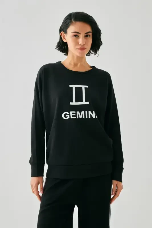 Akbeniz Women Black Gemini Oversize 2 Yarn Tracksuit Home Wear Set - 4