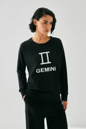 Akbeniz Women Black Gemini Oversize 2 Yarn Tracksuit Home Wear Set - 5