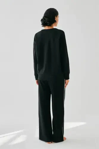 Akbeniz Women Black Gemini Oversize 2 Yarn Tracksuit Home Wear Set - 6