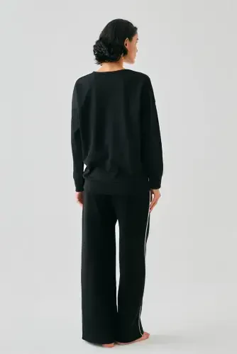 Akbeniz Women Black Libra Zodiac Oversize 2 Thread Tracksuit Home Wear Set - 6