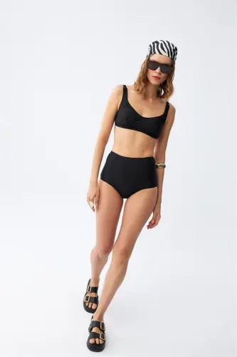 Akbeniz Women Black Padded Square Neck High Waist Bikini Set - 1