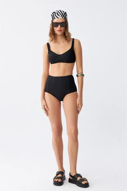 Akbeniz Women Black Padded Square Neck High Waist Bikini Set - 2