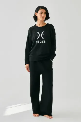 Akbeniz Women Black Pisces Oversize 2 Thread Tracksuit Loungewear Set - 3