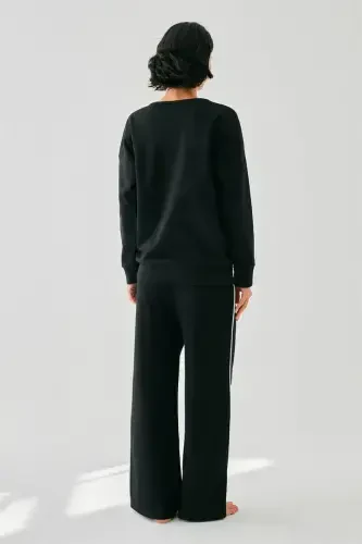 Akbeniz Women Black Pisces Oversize 2 Thread Tracksuit Loungewear Set - 4