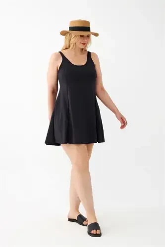 Akbeniz Women Black Plus Size Plain Dress Swimsuit - 1