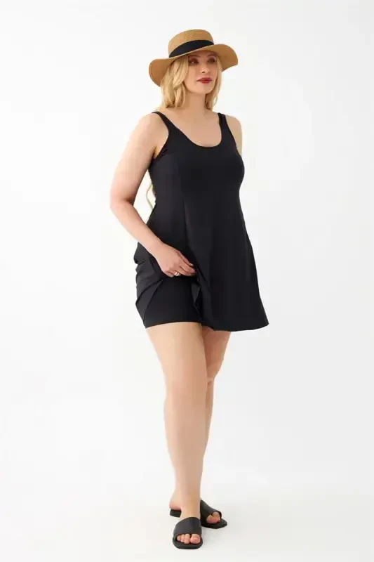 Akbeniz Women Black Plus Size Plain Dress Swimsuit - 2