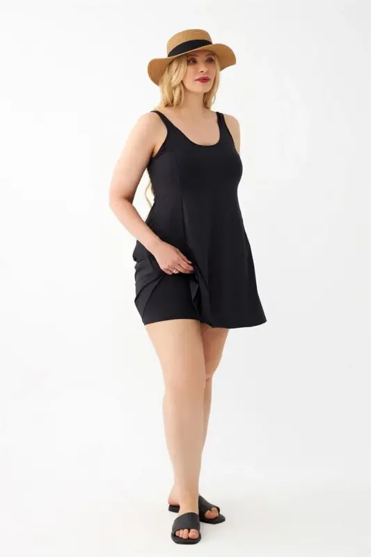 Akbeniz Women Black Plus Size Plain Dress Swimsuit - 2