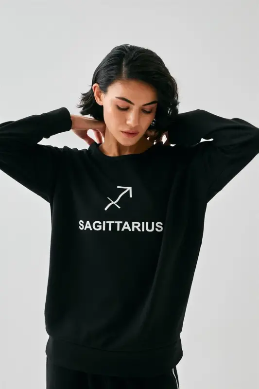 Akbeniz Women Black Sagittarius Oversize 2 Thread Tracksuit Loungewear Set - 3