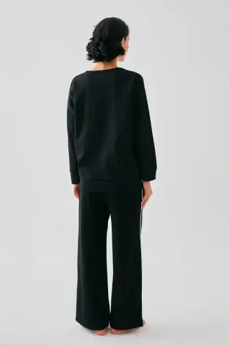 Akbeniz Women Black Sagittarius Oversize 2 Thread Tracksuit Loungewear Set - 5