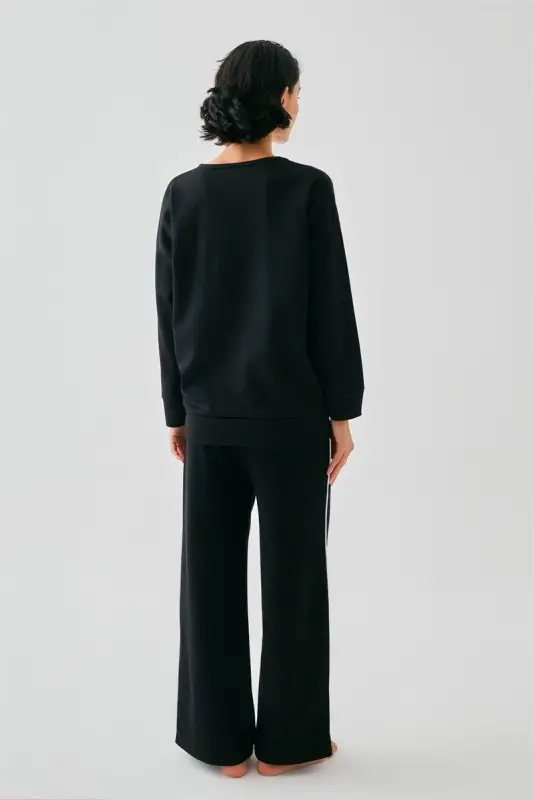 Akbeniz Women Black Sagittarius Oversize 2 Thread Tracksuit Loungewear Set - 5