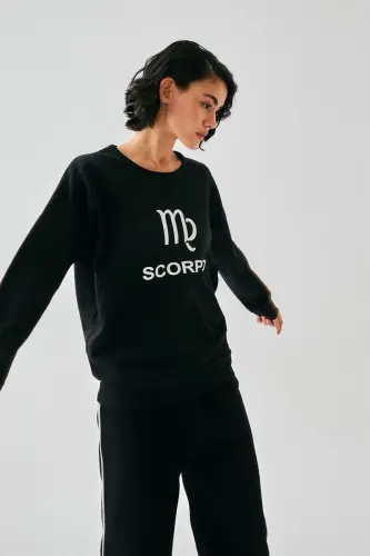 Akbeniz Women Black Scorpio Oversize 2 Threads Tracksuit Home Wear Set - 2