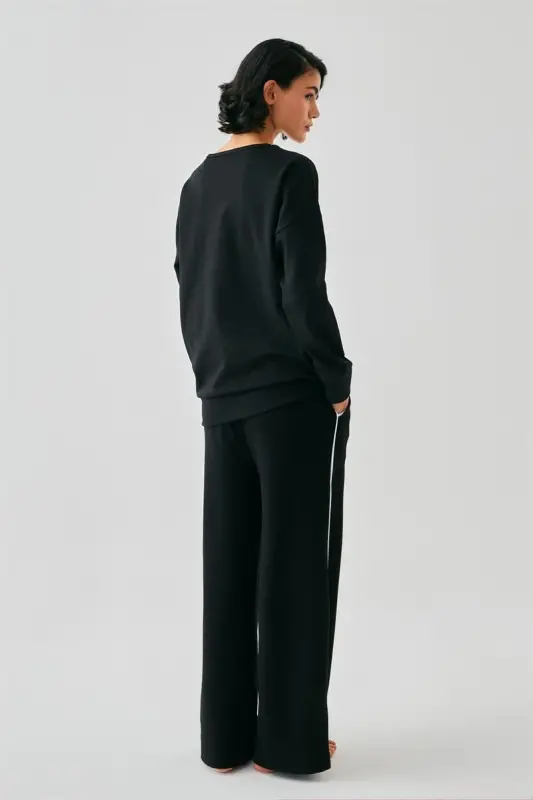 Akbeniz Women Black Scorpio Oversize 2 Threads Tracksuit Home Wear Set - 5