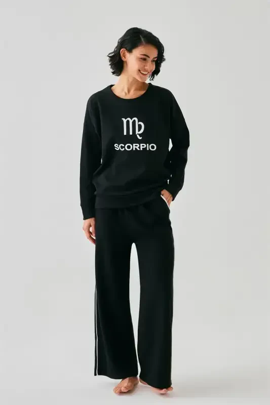 Akbeniz Women Black Scorpio Oversize 2 Threads Tracksuit Home Wear Set - 1
