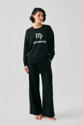 Akbeniz Women Black Scorpio Oversize 2 Threads Tracksuit Home Wear Set - 3