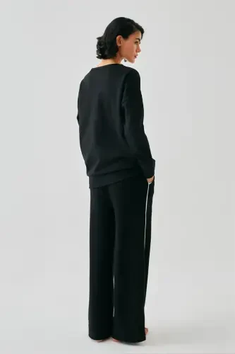 Akbeniz Women Black Scorpio Oversize 2 Threads Tracksuit Home Wear Set - 5