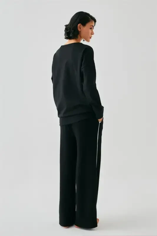 Akbeniz Women Black Scorpio Oversize 2 Threads Tracksuit Home Wear Set - 5