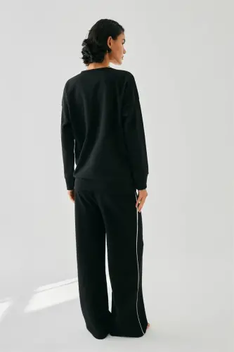 Akbeniz Women Black Sleep Mode ON Oversize 2 Thread Tracksuit Loungewear Set - 6
