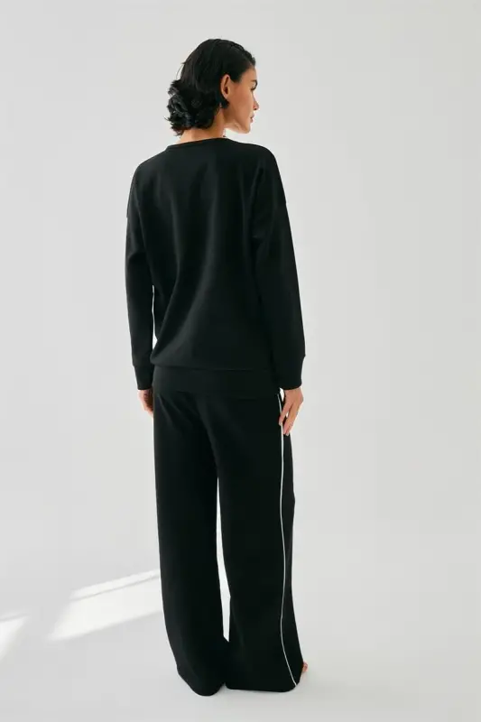 Akbeniz Women Black Sleep Mode ON Oversize 2 Thread Tracksuit Loungewear Set - 6