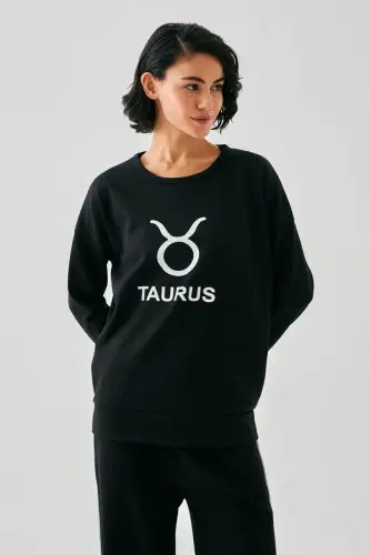 Akbeniz Women Black Taurus Oversize 2 Thread Tracksuit Home Wear Set - 2