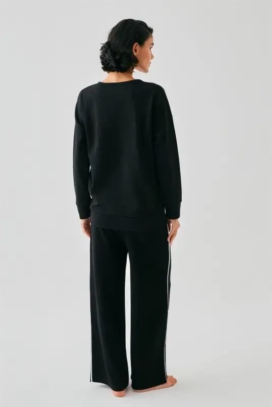 Akbeniz Women Black Taurus Oversize 2 Thread Tracksuit Home Wear Set - 6