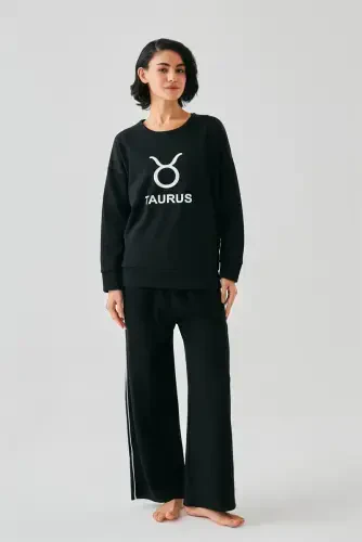 Akbeniz Women Black Taurus Oversize 2 Thread Tracksuit Home Wear Set - 3