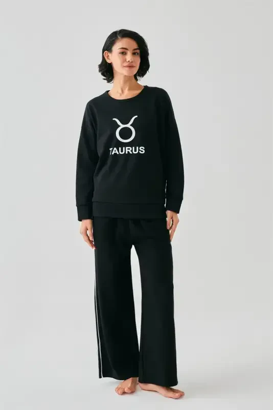 Akbeniz Women Black Taurus Oversize 2 Thread Tracksuit Home Wear Set - 3