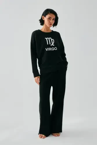 Akbeniz Women Black Virgo Oversize 2 Thread Tracksuit Home Wear Set 