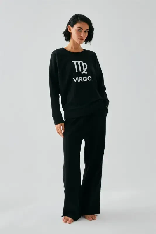 Akbeniz Women Black Virgo Oversize 2 Thread Tracksuit Home Wear Set - 1