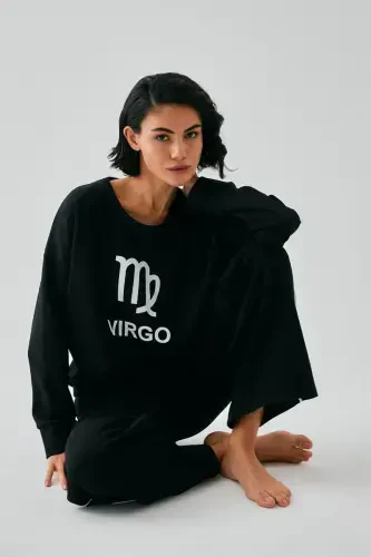 Akbeniz Women Black Virgo Oversize 2 Thread Tracksuit Home Wear Set - AKBENIZ (1)