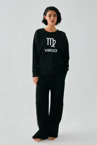 Akbeniz Women Black Virgo Oversize 2 Thread Tracksuit Home Wear Set - 3