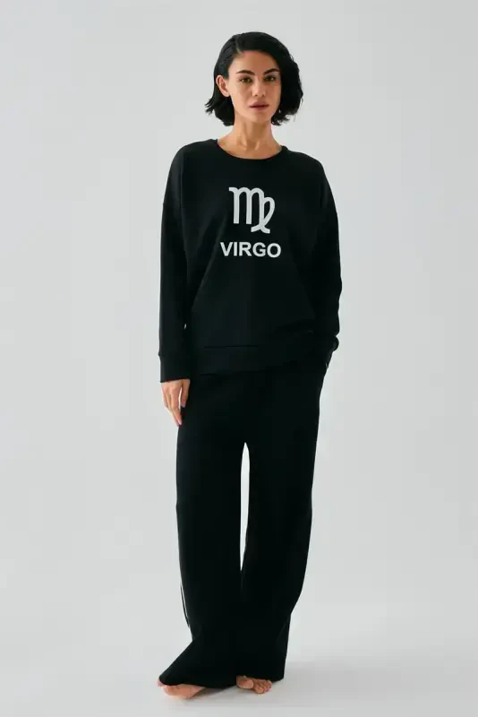 Akbeniz Women Black Virgo Oversize 2 Thread Tracksuit Home Wear Set - 3