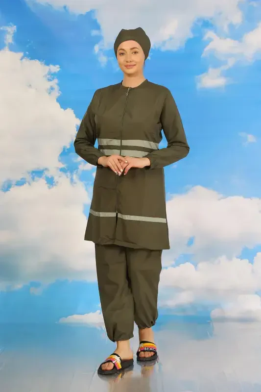 Akbeniz Women Full Coverage Swimsuit Khaki 31061 - 6