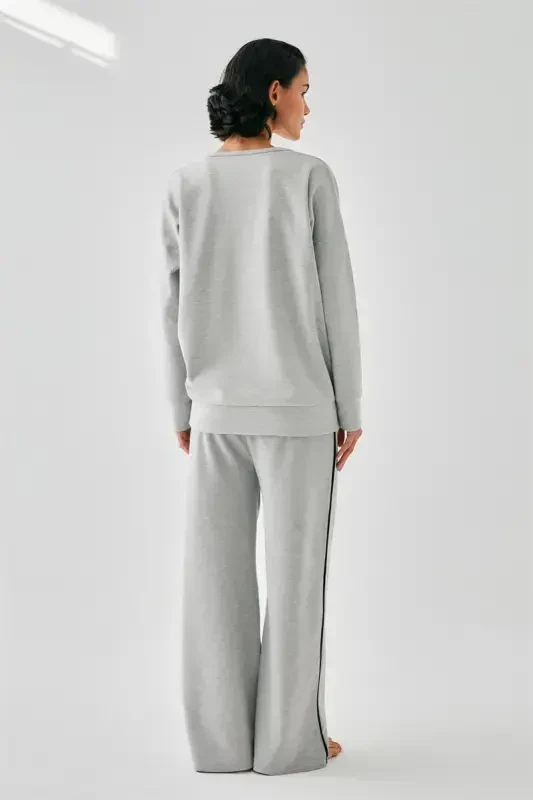 Akbeniz Women Gray 777 Manifest Oversize 2 Thread Tracksuit Home Wear Set - 6