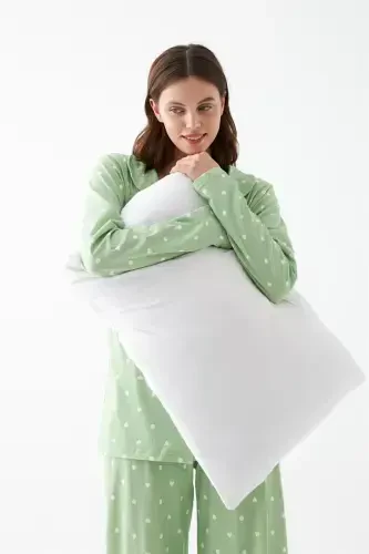 Akbeniz Women Green Heart Patterned Buttoned Cotton Pajama Set - 4