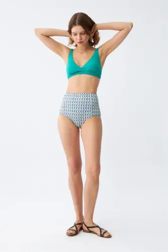 Akbeniz Women Green Padded Geometric Patterned High Waist Bikini Set - 2