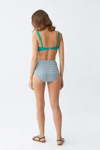 Akbeniz Women Green Padded Geometric Patterned High Waist Bikini Set - 6