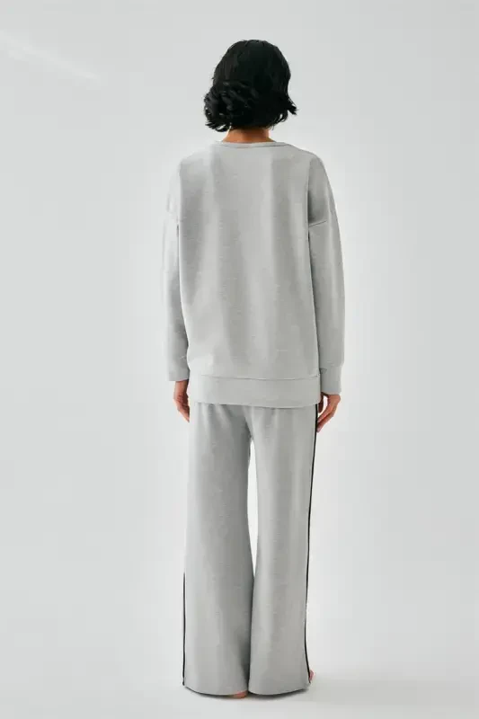 Akbeniz Women Grey Sleep Mode ON Oversize 2 Thread Tracksuit Home Wear Set - 6