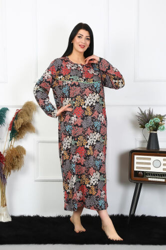 Akbeniz Women Plus Size Long Sleeve Black Mother Nightgown 1365 - Akbeniz (1)