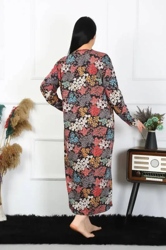 Akbeniz Women Plus Size Long Sleeve Black Mother Nightgown 1365 - 4