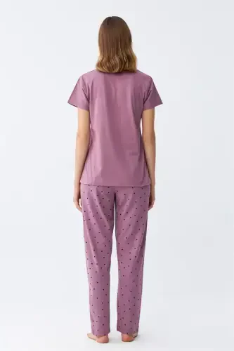 Akbeniz Women Purple Star Patterned Knitted Short Sleeve Pajama Set - 6