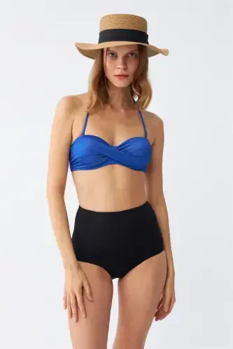 Akbeniz Women Strapless Blue High Waist Bikini Set 