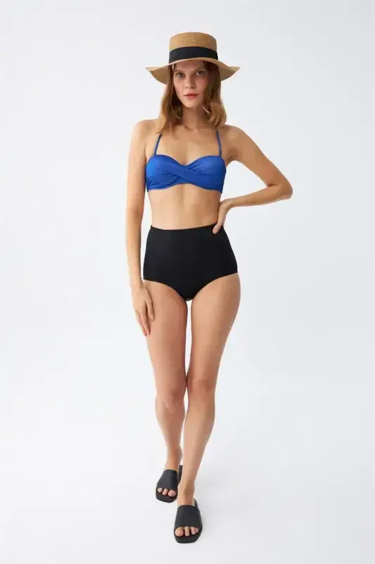 Akbeniz Women Strapless Blue High Waist Bikini Set - 2