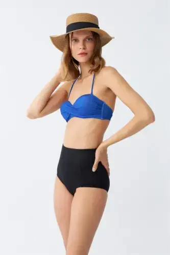 Akbeniz Women Strapless Blue High Waist Bikini Set - 4