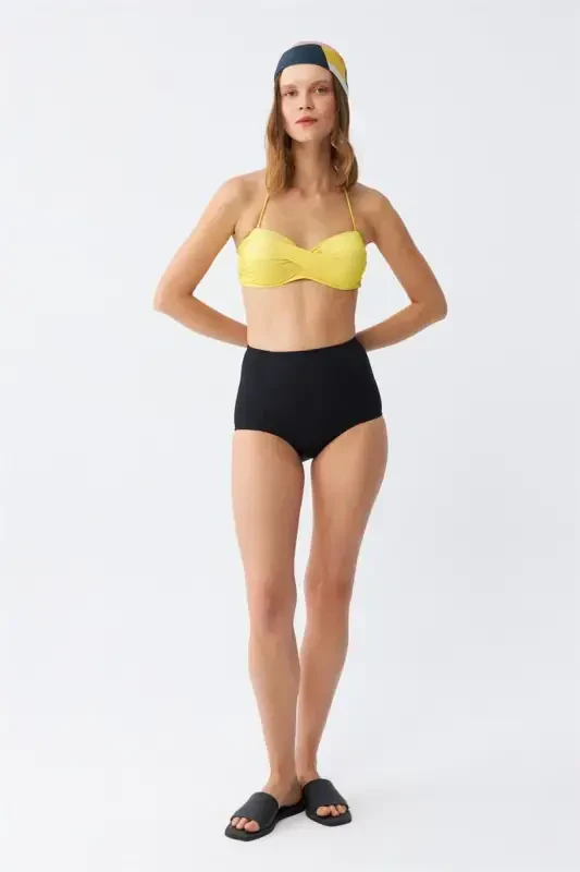 Akbeniz Women Strapless Yellow High Waist Bikini Set - 2