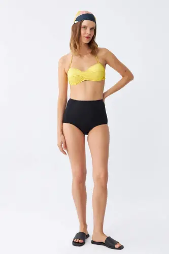 Akbeniz Women Strapless Yellow High Waist Bikini Set - 4
